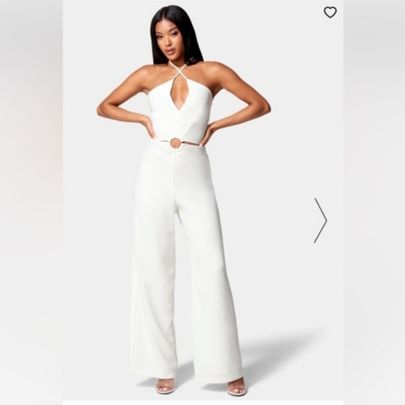 bebe Pants - NWT Women's Wide Leg Halter Jumpsuit Keyhole Detail White Sz 6